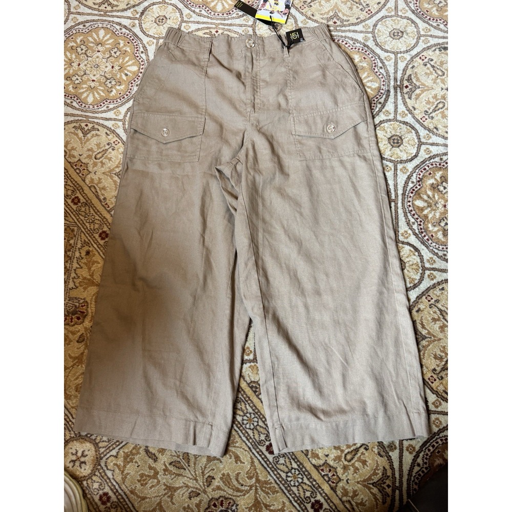 NWT One 5 One 151 Elastic Waist Cargo Crop Wide Leg Khaki XL/14 Light Breezy NEW